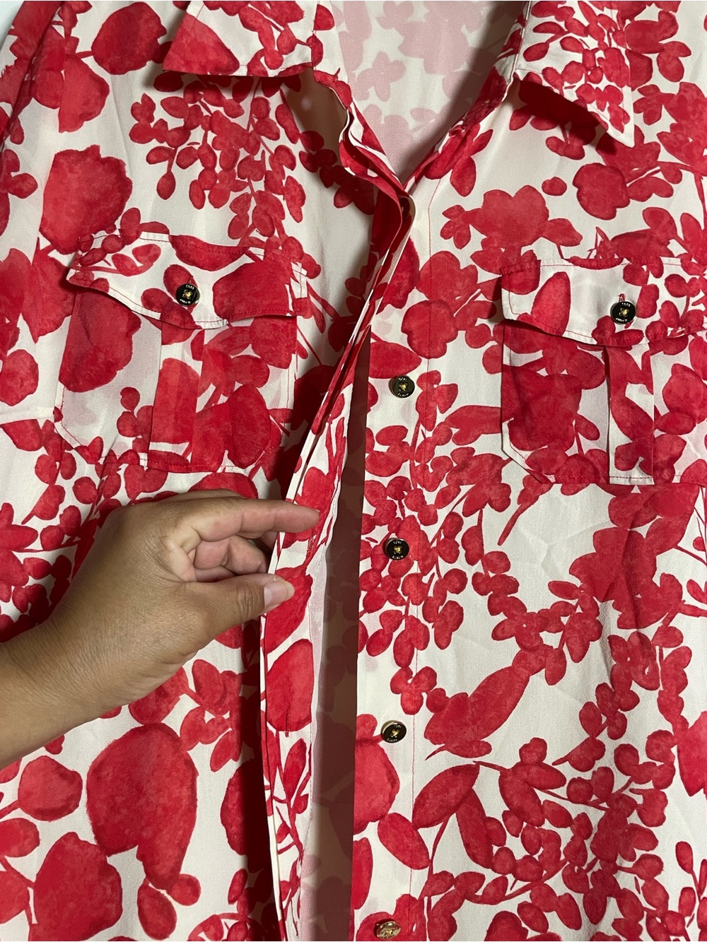 Tory Burch Silk Blend Tunic Blouse Top Women's Shirt Red Floral Size 14 - Picture 4 of 6